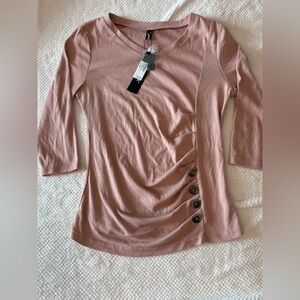 Allegra K blush Button-Accent Blouse